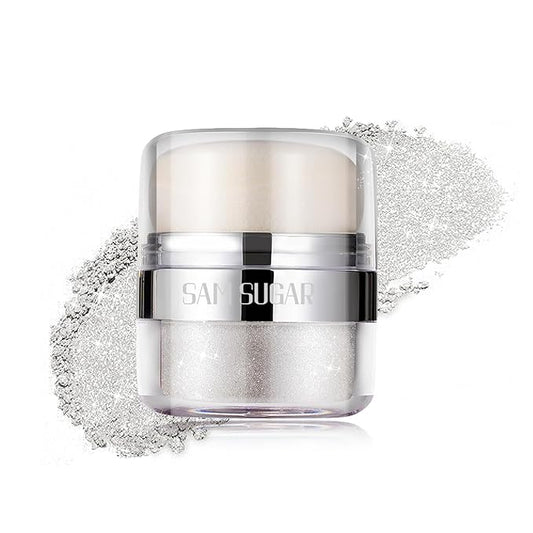 Glitter Body Highlighter Powder Body Shimmer Sparkle Face Brightening Highlighter Powder for Face Eyes Body Glow Makeup With sponge head（03#）