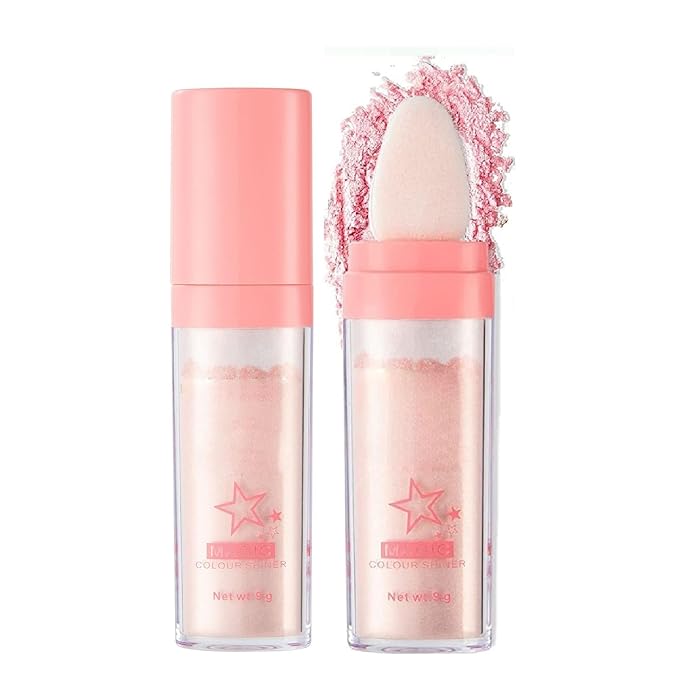 Glitter Powder Highlighter Makeup, Body Brightens the Natural Three-Dimensional Face Blusher Fairy Highlight Patting Powder.(02# Fairy Pink)