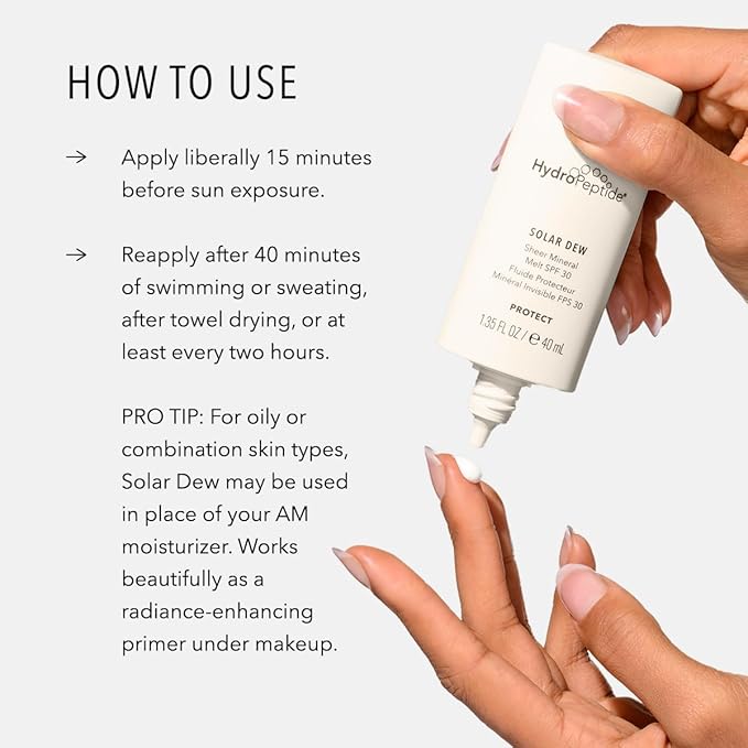 HydroPeptide Solar Dew Sheer Mineral Melt SPF30 Facial Moisturizer, Sunscreen & Primer, 1.35 Ounce