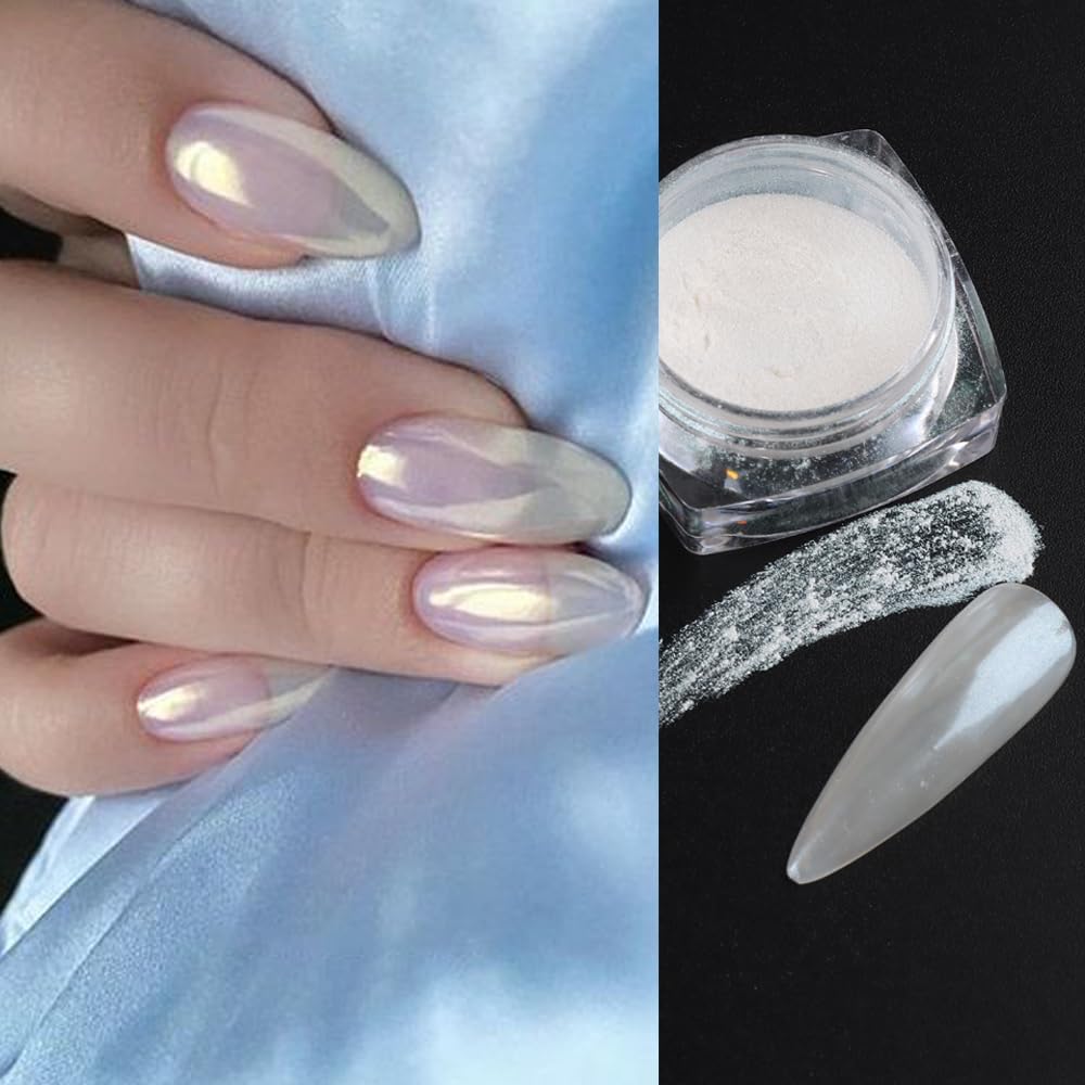 6 Colors Pearl Chrome Nail Powder,Aurora Mermaid Iridescent Powder Set, Metallic Mirror Effect Glitters Pigment for Gel Polish Nail Art Decorations