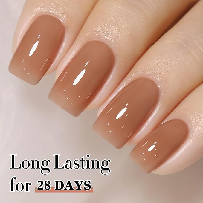 Double Rhythm 0.50 OZ Translucent Gel Polish Same Color Same Bottle Sheer Pastel Neutral Natural Milky 15 ML Jelly UV Nail Art DIY at Home (Light Brown-A1529)