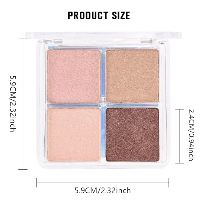 4 Colors Dark Brown Nude Pink Eye Shadow Powder Palette Makeup, Neutral Matte Shimmer Cream Quads Eyeshadow Palette for Women Highly Pigmented Waterproof, paleta de sombras de ojos, Vegan, 06