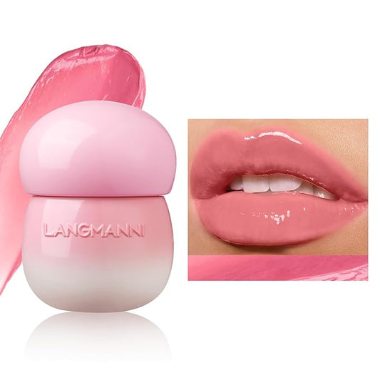 Glow Lip Balm Lipstick Long-Lasting Plumps Moisturizing Lip Gloss Lip Oil Mushroom Jar,Day & Night Lip Repair Hydrating Lip Mask Nourish & Hydrate Not Sticky Tinted Lip Balm (1# PINK)