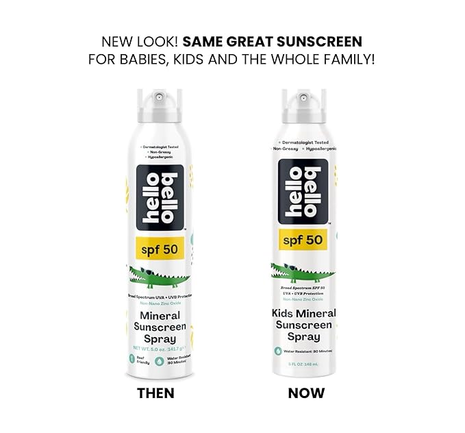 Hello Bello SPF 50 Kids Mineral Sunscreen Spray, Hypoallergenic Broad Spectrum UVA and UVB Protection, Reef Friendly and Water Resistant, 5 oz