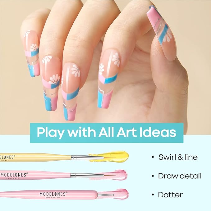 Modelones Nail Art Brushes Set, Nail Brush kit Gel Polish, Extension Gel, Liner, Carving, Apex Building, Dotting Pens Professional Tools for Drawing Painting 3D Design Salon & DIY Use