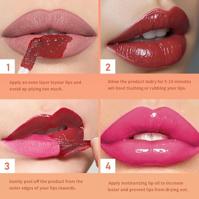 Hot Fuchsia Peel Off Lip Gloss Tattoo and Lip Oil, Lip Stain Peel Off Masque - Peel Off Lip Tint ,Long Lasting Waterproof Transfer-proof Lip Mask Lip Gloss Peel Off Lip Liner,Stay Lip Makeup 03#