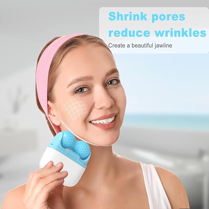 Ice Roller for Face and Eyes - Facial Skin Care Tools with 2 in 1 Face Roller and Travel Case, Self Care Gift for Men Women (Blue)