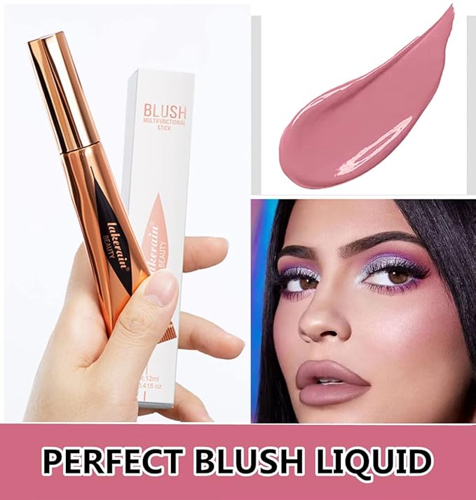 Go Ho Liquid Blush Beauty Wand,Soft Cream Blush Makeup,Liquid Face Blush Stick Contouring with Cushion Applicator,Easy to Blend & Long Lasting & Smooth Natural Dewy Finish,02 Happy Rose Blush