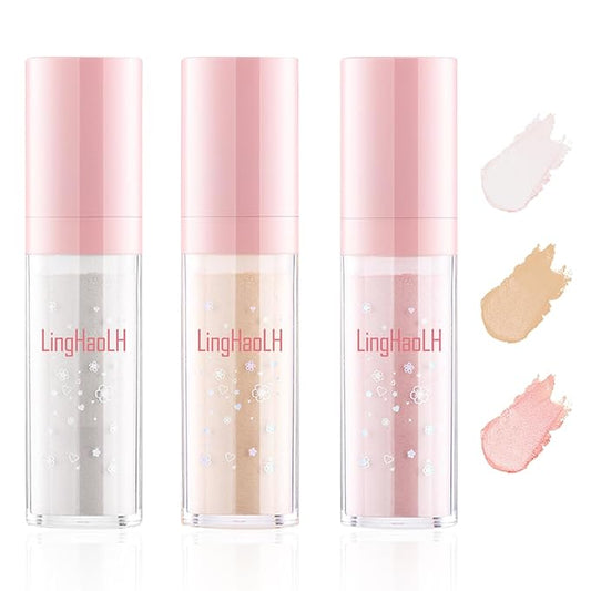 3 Colors Glitter Powder Highlighter Makeup,Polvo De Hadas,Pearlescent Patting Powder,Three-Dimensional Fairy Dust Highlight Patting Powder for Body and Face