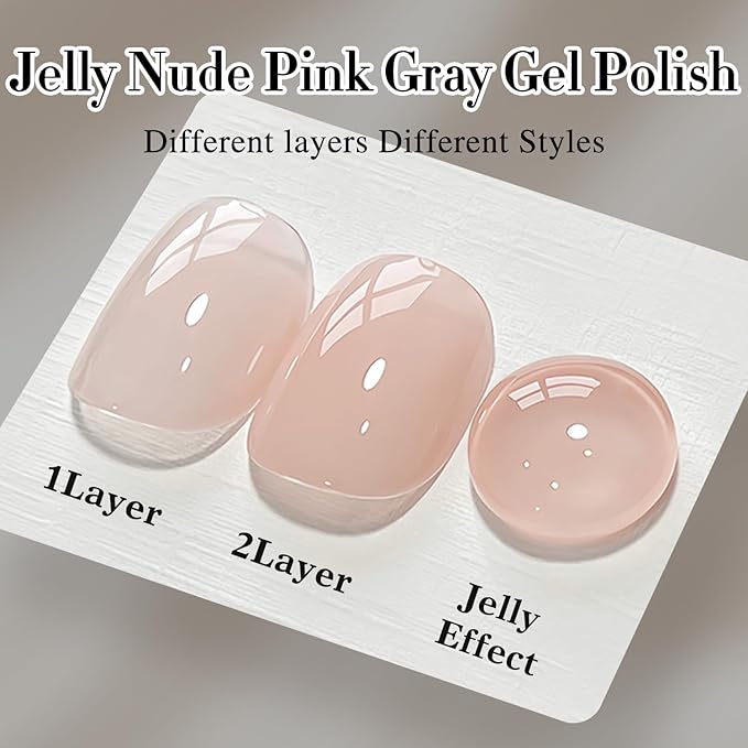 Double Rhythm Translucent Gel Polish Sheer Neutral Natural Light Milky Same Color Same Bottle 15ML Jelly Polish Art DIY at Home (Milky Pink -A1374)