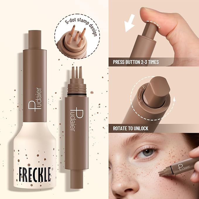 Freckle Stamp Pen, Fake Freckles Stain Marker,5-Dot Faux Liquid Freckle Stamp Cushion for Natural and Lifelike Sunkissed Makeup,Quick Dry Long-Lasting Face Freckle Pencil Tool,01#Ash Chestnut