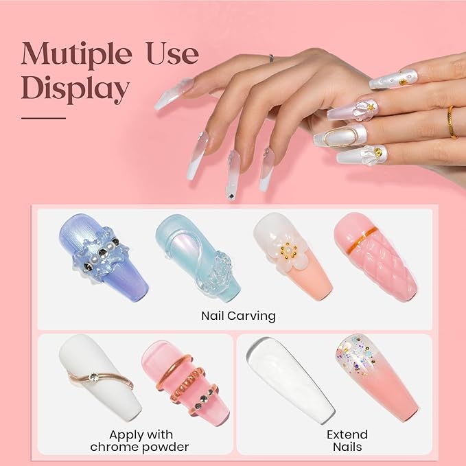 MIZHSE Solid Builder Gel, Nail Sculpture Gel Non-Sticky 4 Colors Nude Clear White Pink Hard Builder Nails UV LED Nail Extension for Salon Manicure Home DIY