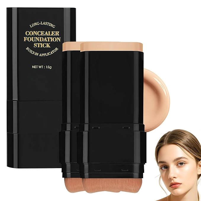 2PCS Long-Lasting Concealer Foundation Stick, Creamy Full Coverage, Hydrating Olive & Camellia Formula for Dark Circles (04 wheat)