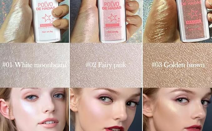 Gold Glitter Powder Highlighter Makeup, Body Brightens the Natural Three-Dimensional Face Blusher Fairy Highlight Patting Powder. (05# Gold)