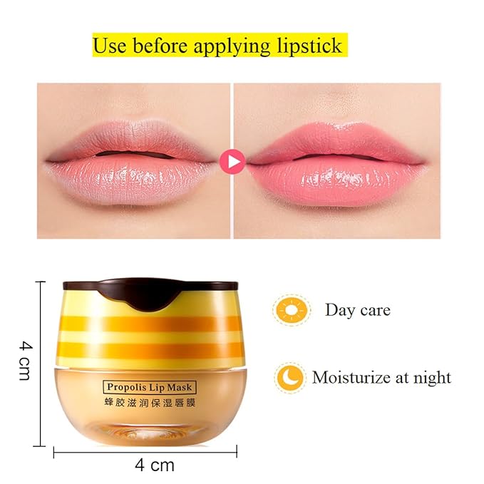 4 PCS Bee Lip Balm Honey Pot,Honey Lip Mask,Honey Propolis Lip Mask Moisturizing Moisture Nourishing Dry & Chapped Lips,Lip Care and Reduces Lip Lines,Lip Exfoliating