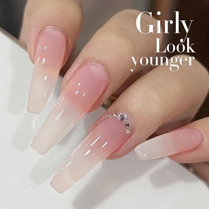 Double Rhythm Translucent Gel Polish Sheer Neutral Natural Light Milky Same Color Same Bottle 15ML Jelly Nail Polish Nail Art DIY at Home (Milky Pink-A1377)