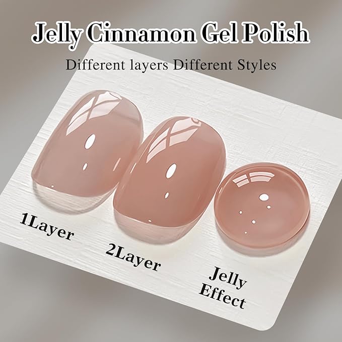 Double Rhythm Translucent Gel Polish Sheer Neutral Natural Light Milky Same Color Same Bottle 15ML Jelly UV Polish Nail Art DIY at Home (Jelly Nude Brown-A1492)