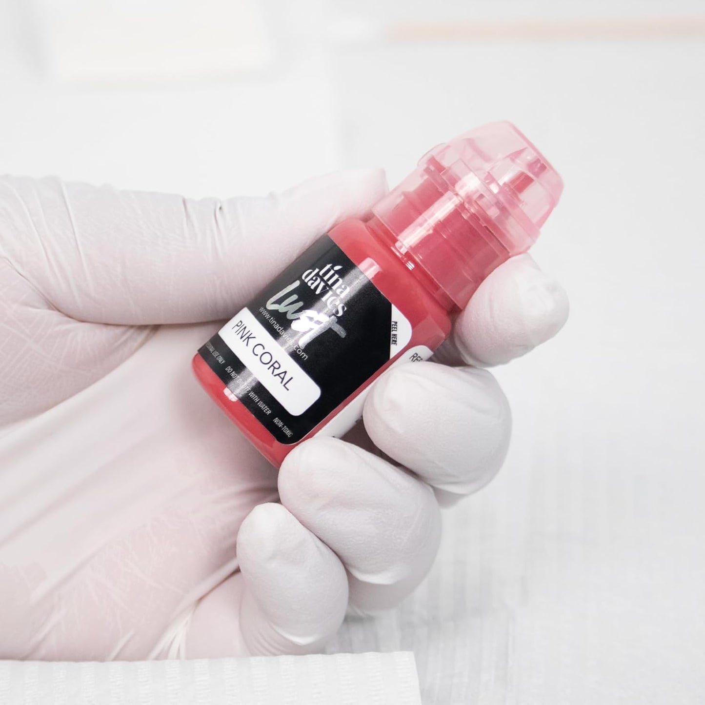 Tina Davies Professional Envy & Lust Lip Pigments - Permanent Lip Makeup - Colors Heal True to Tone - High Retention - Lust Pink Coral, 1/2oz/15ml Bottle