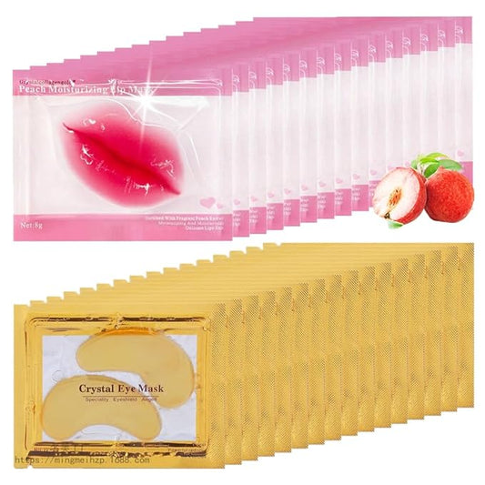 30 Pairs Lip Mask & 24K Gold Gel Eye Masks,Crystal Collagen Eye Patches for Puffy Eyes,Moisture Lip Care Mask Reducing Fine Lines,For Anti-Ageing & Anti Chapped,Effectively Nourishes the Lip&Eye Skin