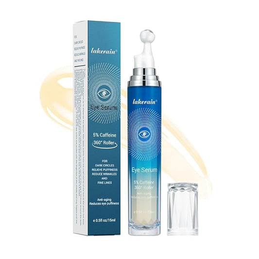 5% Caffeine Eye Serum, Under Eye Roller Cream for Dark Circles and Puffiness with 360°Massage Ball Reduce Wrinkles and Fine Lines，Bags Under Eyes，15ML