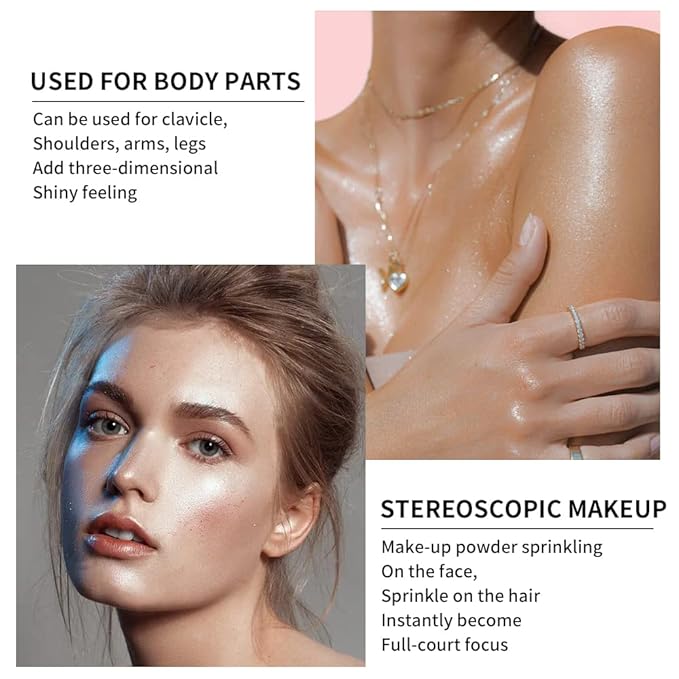 AKARY Shimmer Highlighter Powder, Fairy Polvo De Hadas Highlighter Powder & Blush Stick, Instant Glow Luminizer Duo, Glitter Body Face Hair High Gloss Stick, Sparkle Smudge-Proof Highlighter Stick Party Makeup (B-#03)