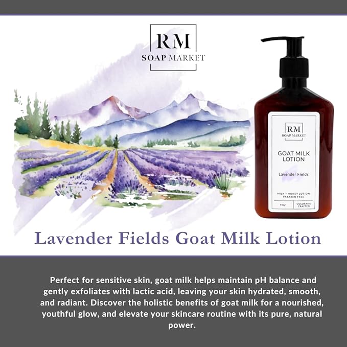 Goat Milk Lotion, Lavender Fields Fragrance, Hydrating Lotion for Men & Women With Nourishing Goat Milk, Shea Butter, Sunflower Oil & Aloe, Packed With Vitamin A, E & Selenium, 9 Oz