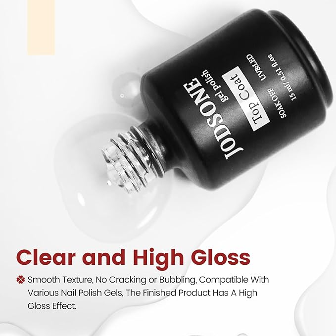 JODSONE 15ML Top Coat Gel Polish High Gloss Shine Finish Long Lasting Gel Nail Polish Professional Manicure Home DIY No Wipe