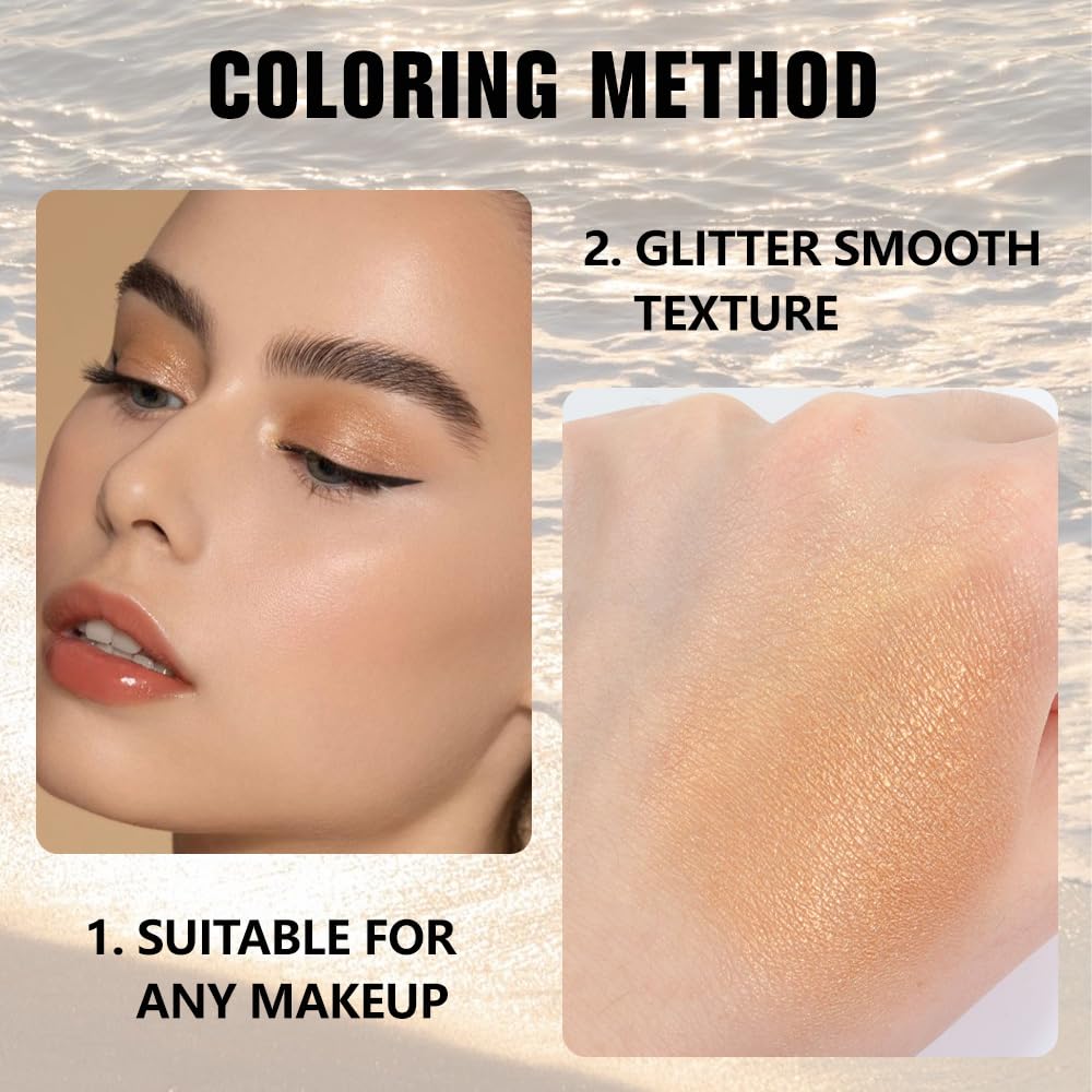 Glitter Single Eye Shadow Palette Makeup, Golden Sparkle Shimmer Monochrome Eyeshadow For Old Women, Mini Pressed Pigmented Waterproof Sombras Para Ojos,Vegan, Talc, Paraben&Cruelty Free, 06