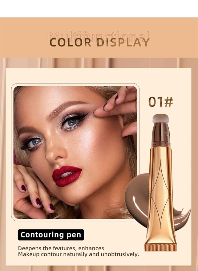 3 Color Contour Beauty Wand, Highlighter ，Blush，Face Concealer Contouring with Cushion Applicator Long Lasting & Smooth Matte Finish Liquid Illuminator Makeup Stick . (01#Contour +02#Blush+04#Highlighter)