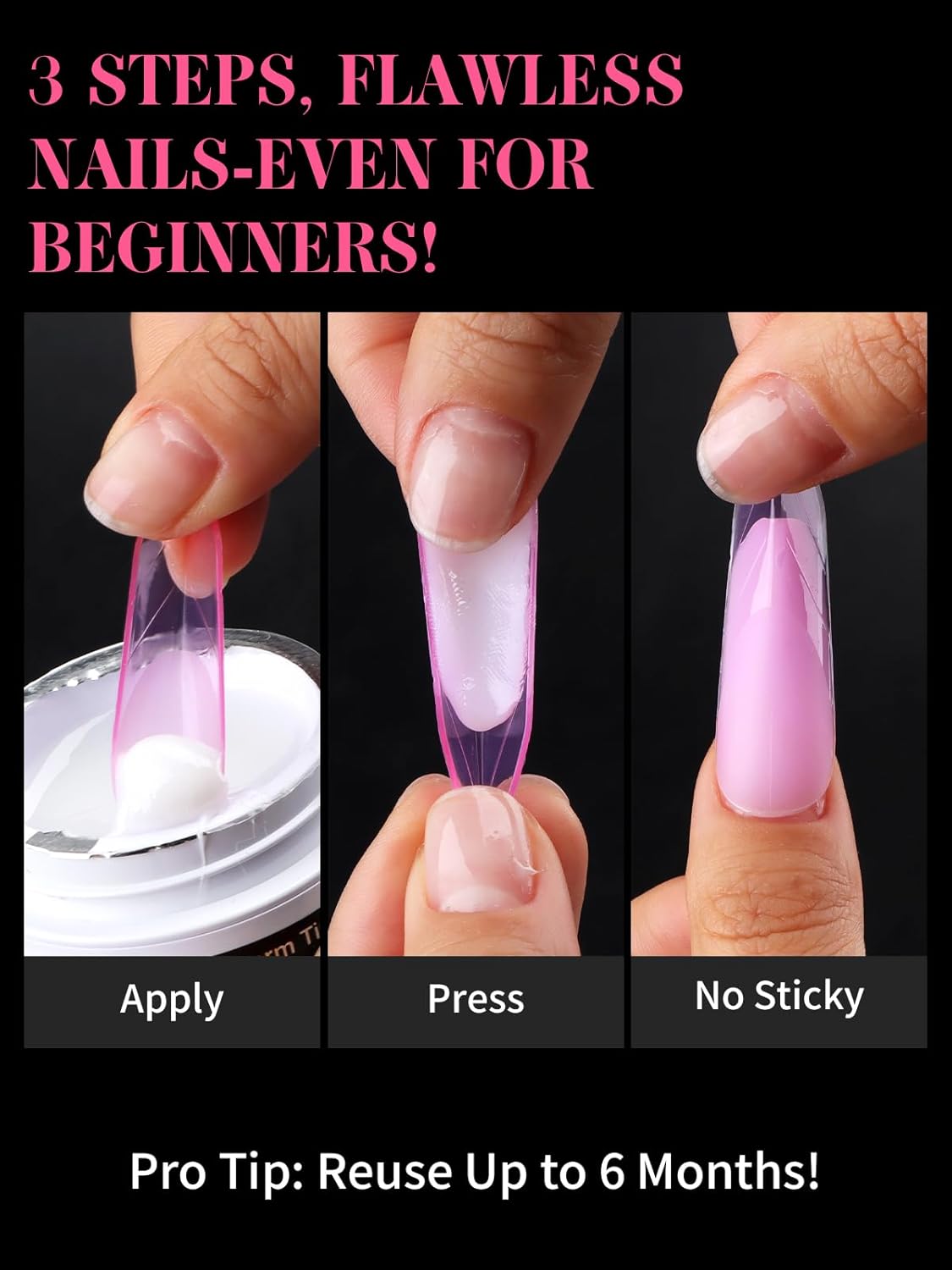 EBANKU Dual Nail Forms for Poly Extension Gel, 96 PCS Pink Nail Molds Reusable Nail Extension Forms for Builder Gel Manicure Design Salon DIY-12 Sizes