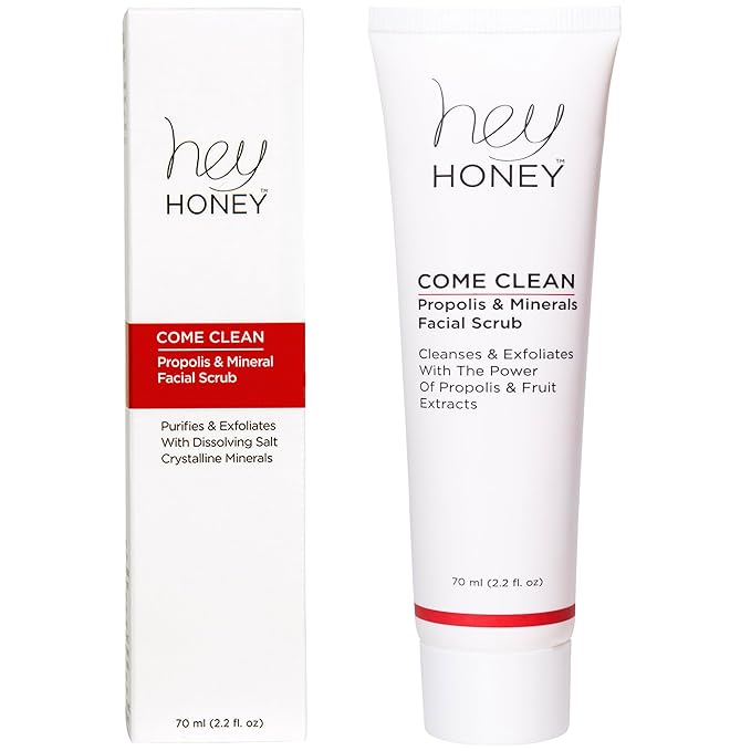 Hey Honey Skincare Propolis and Dead Sea Salt Microdermabrasion Facial Scrub For Sensitive Skin | Non-Abrasive Exfoliating Aimed Brighten Acne Scars, Remove Blackheads & Dead Skin Cells | 2.2 oz
