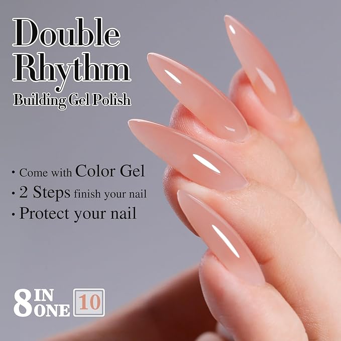 Double Rhythm Clear Gel Nail Polish 15ml Nail Strengthener Builder in a Bottle Nail Extension Hard Gel Soak Off Long Lasting UV Gel (Pale Nude 8 in 1-10)