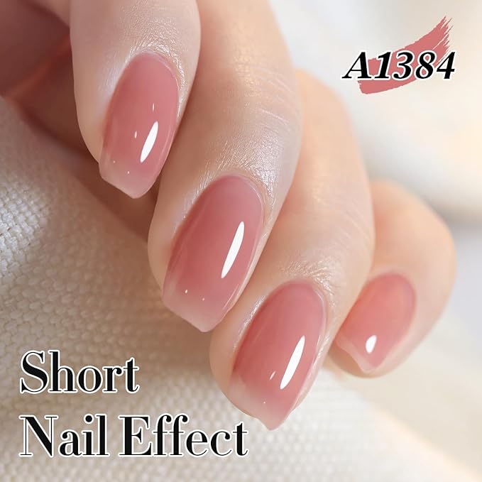 Double Rhythm Translucent Gel Polish Sheer Neutral Natural Light Milky Same Color Same Bottle 15ML Jelly Nail Polish Nail Art DIY at Home (Nude Milky Pink-A1384)