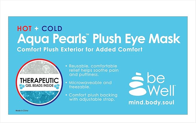 HOT +Cold Aqua Pearls Plush Eye Mask with Soft Plush Backing and Fully Adjustable Strap, Bonus Mini Round pad-2PACKS(Orange, Eye Mask+ Mini Round Pad)