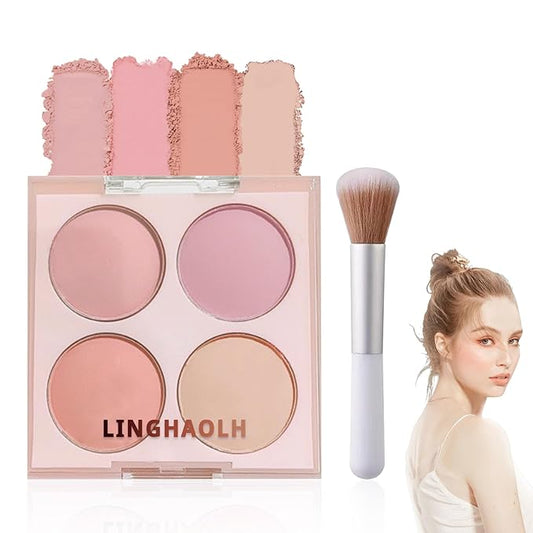 4 Colors Blush Palette for Cheeks,Face Matte Contour Blush Makeup Palette,Buildable Shimmer Facial Cheek Blusher Shades,Blendable Cosmetic Makeup Blush with Blush Brush 03
