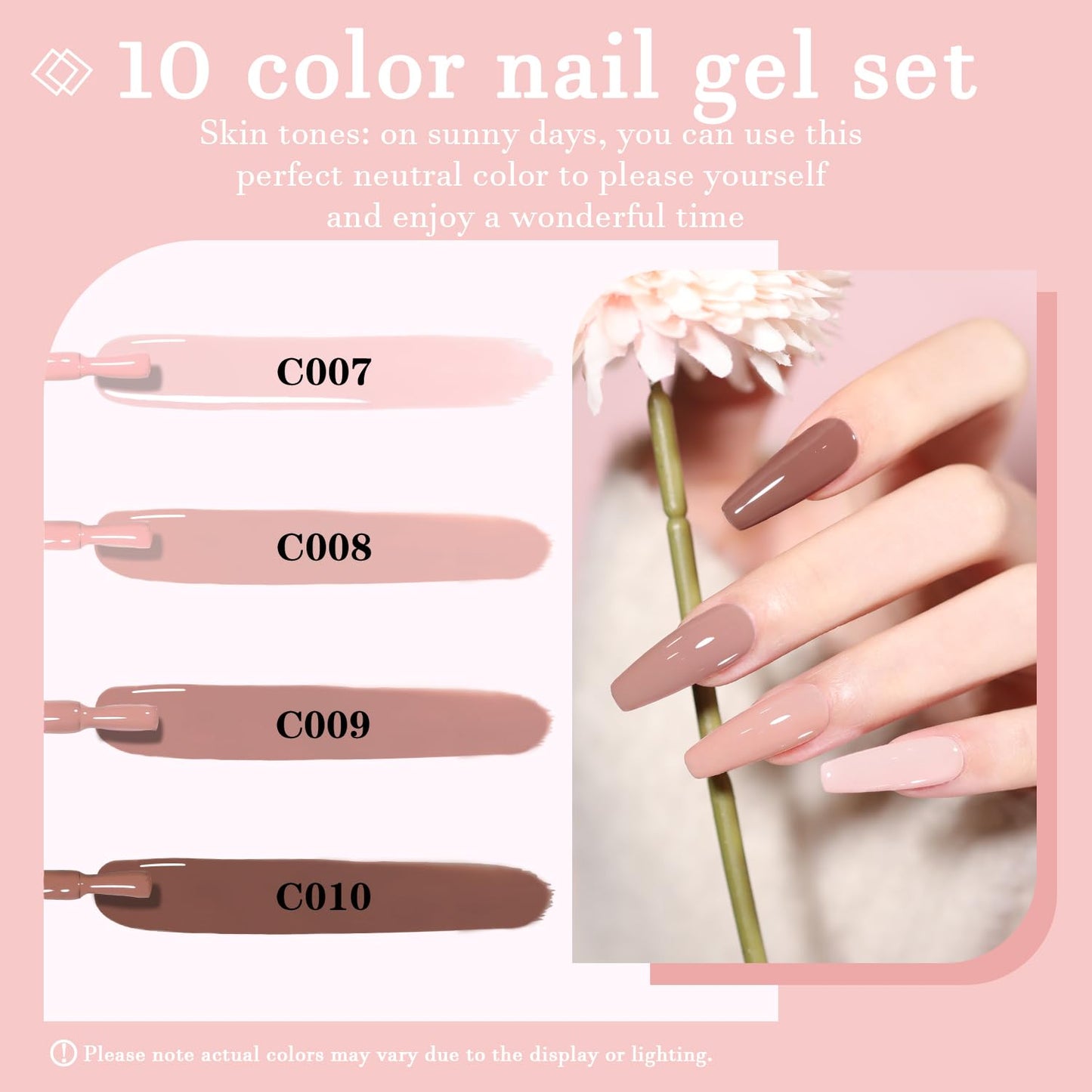 Nude Gel Nail Polish Set, 10 Colors Neutral Gel Polish Nude Pink Skin Tone Glitter Nail Polish Gel Starter Kit Soak Off All Season LED Manicure DIY Salon Gifts for Women Girls