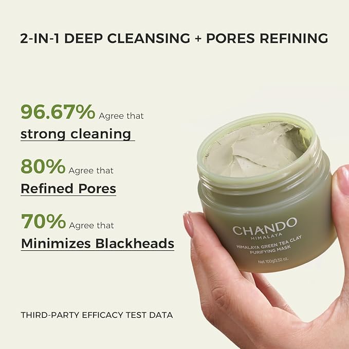 Purifying Green Tea Mask, Natural Facial Clay Mask Deep Pore Cleansing with Green Tea Extract and Portulaca Extract, for Clogged Pores, Detoxifies & Balance Oil, 3.52 fl.oz