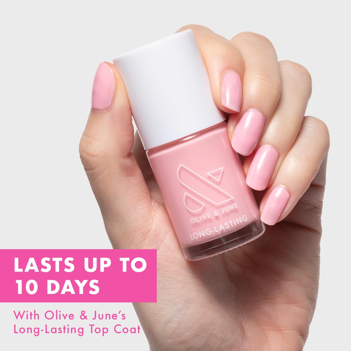 Olive & June Long Lasting Nail Polish | Plump, Gel-Like Finish | No Lamp Needed | Lasts up to 10 days | Salon-Quality at Home | Vegan & Cruelty-Free | Chip-Resistant | Saltwater Taffy | Sheer Pink