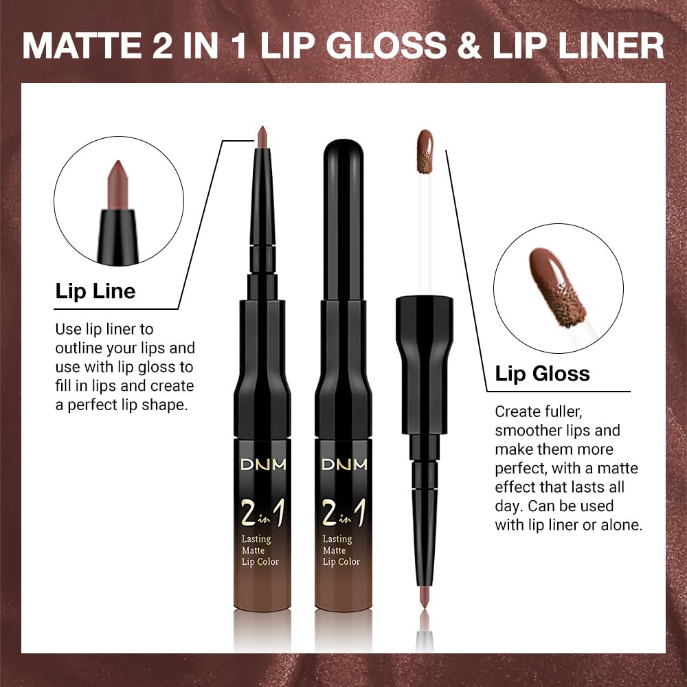 Kaely 2-in-1 Matte Lipstick and Lip Liner, Liquid Lip Stain Makeup for women Long Lasting Waterproof Smudge Proof, labiales matte mate larga duracion listip 24 hours originales, 25 Brown