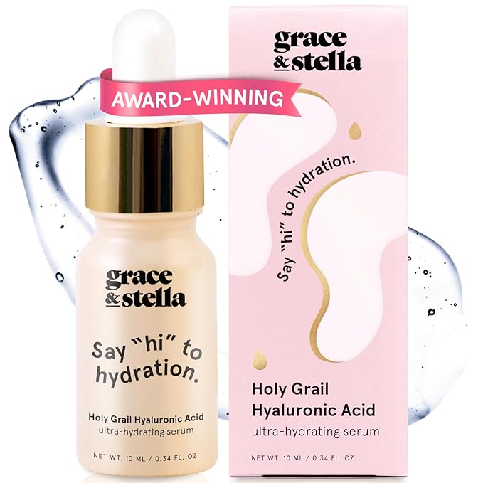 grace & stella Award Winning Hyaluronic Acid Serum (10ml/0.34 fl oz) Hyaluronic Acid Serum for Face - Acido Hialuronico Face Serums for Women - Hydrating, Remove Fine Lines, Wrinkles - Anti Aging