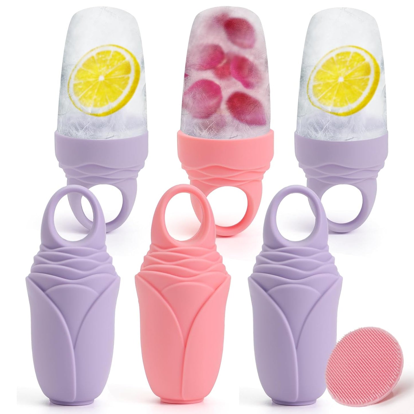 3 Pcs Facial Ice Roller Silicone Mold Reusable for Face Women and Eye Neck Cold Skin Care Tools Freezer De Puff Eye Bags Reduce Migraine Pain Pink 1 + Purple 2