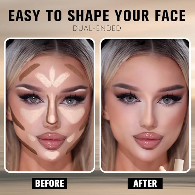 2in1 Cream Contour Highlighter Stick, Neutral Bronzer Makeup Sticks, Applies Dual-Ended Sculpting Stick for Face Body, Long Lasting Waterproof No Smudging, Suitable for Makeup Beginners-Fair