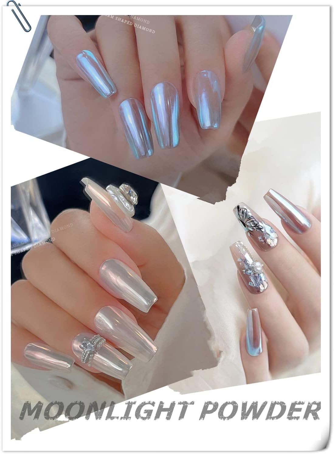 Chrome Nail Powder 4 Jars【Large Capacity 1g】Metallic Mirror Pearl Holographic Pigment Powder, Chrome Powder for Nails for Manicure Nail Art Decoration Sets