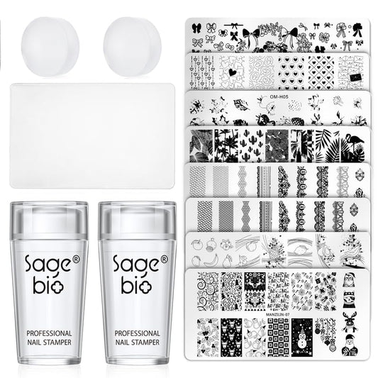 14PCS Nail Art Stamper Clear Silicone Nails Stamping Jelly with Scraper Transparent Visible Body DIY Manicure Nail Art Tool P