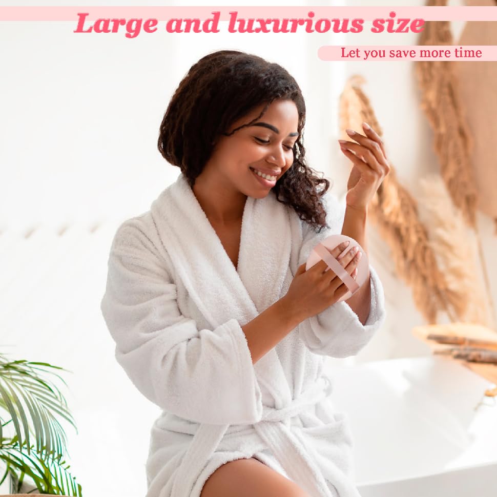 2Pcs Extra Large Body Powder Puff & Luxury 6" Glass Jar Dusting Powder Container with Puff for Women Bath Powder Puffs Perfect for Talcum or Loose Powder (Beige 6" Only Puff)