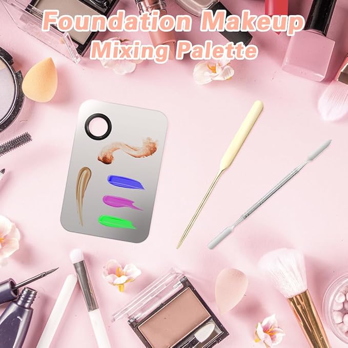 5PCS Makeup Mixing Palette, Stainless Steel Cosmetic Makeup Palette With Spatula Makeup Artist Tool, Professional Cosmetic Mixing Makeup Palette For Mixing Eye Shadow/Eyelash/Nail Art/Foundation