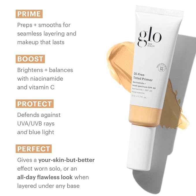 Glo Skin Beauty Oil-Free Tinted Primer SPF 30, (Light Medium), 1.7 oz - Mineral Makeup for Face, 4-in-1 Foundation Primer, Sheer Coverage, Skincare & Sunscreen With Broad Spectrum UVA/UVB Protection