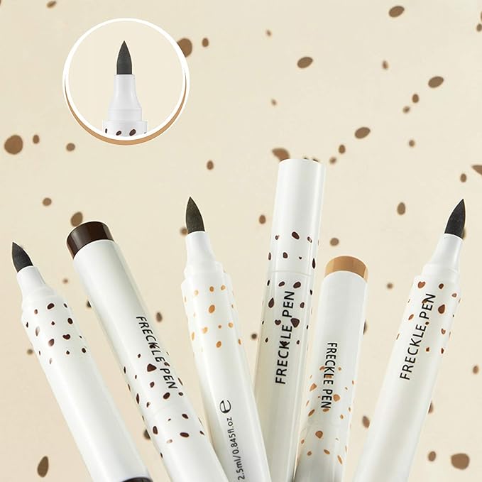 2 Pcs Freckle Pen Set, Natural Lifelike Fake Freckles Makeup Pen Magic Brown Color Freckles Makeup Tool Long-Lasting Waterproof Dot Spot Pen for Effortless Sunkissed Makeup (Dark Brown)