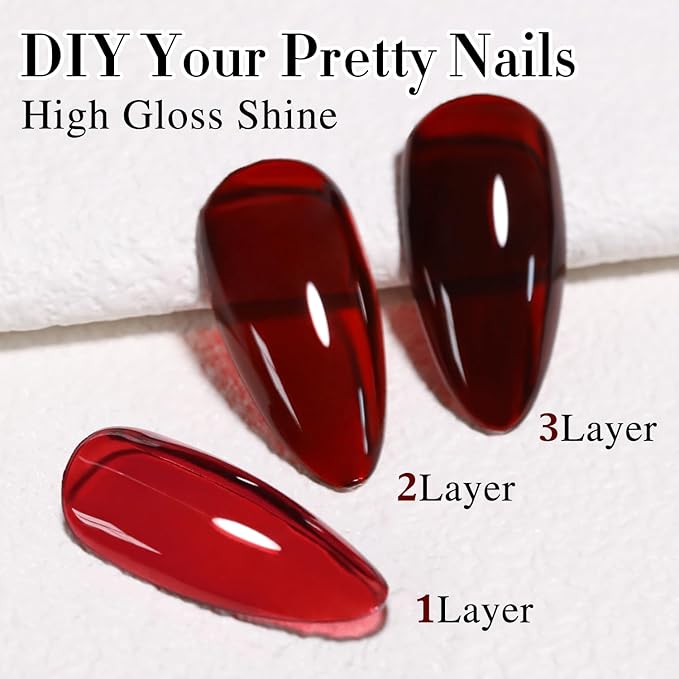 Double Rhythm 0.5Oz Jelly Gel Polish Translucent Sheer Neutral Natural Light Milky Same Color Same Bottle 15ML Nail Art DIY at Home (Blood Red-A1371)