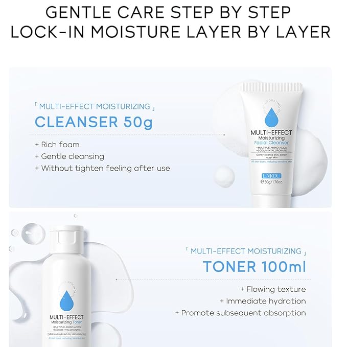 Generic Moisturizer Skin Care Set,5PCS Skincare Teen Girls Set,Long-Lasting Moisturizing Skincare SetWith Cleanser,Toner,Serum,Eye Cream,Cream，Strong moisturizing effect，For All Skin Types, Blue